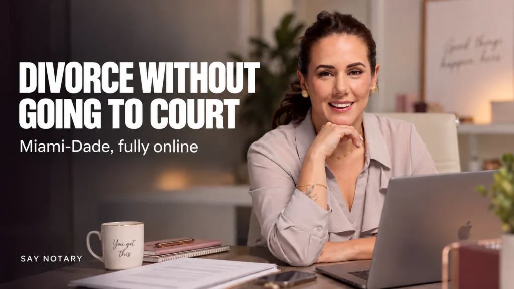 Maite Clavero, Notary Public in Miami, at her office helping with divorces without going to court in Miami-Dade