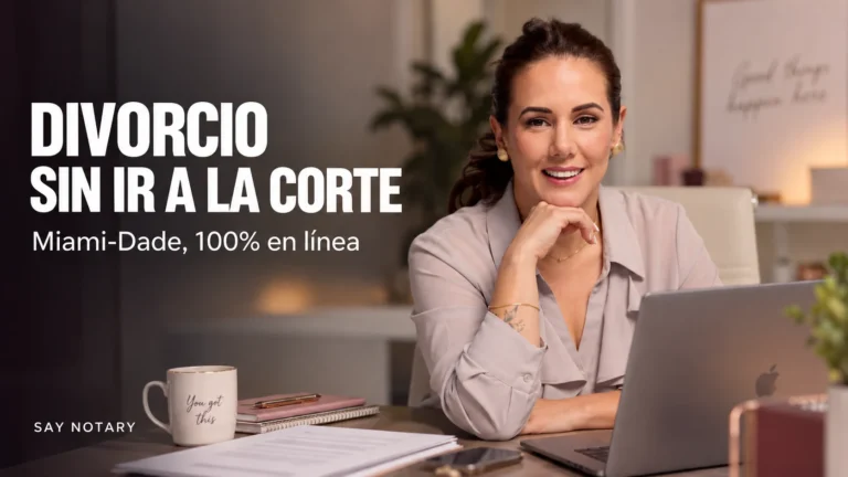 Maite Clavero, Notary Public en Miami, en su oficina ayudando con divorcios sin ir a la corte en Miami-Dade